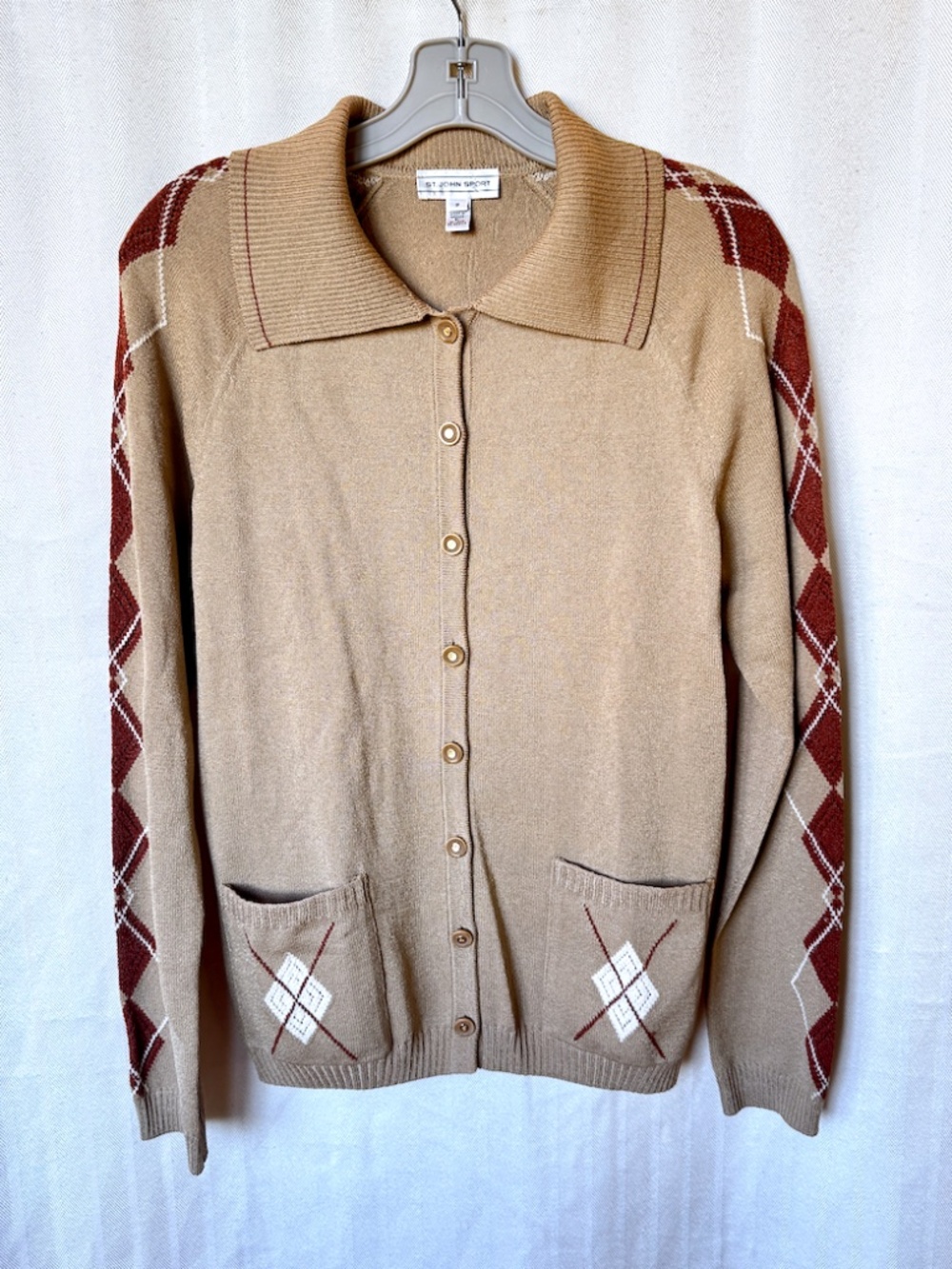 St. John Sport Santana Knit Argyle Cardigan Sweater